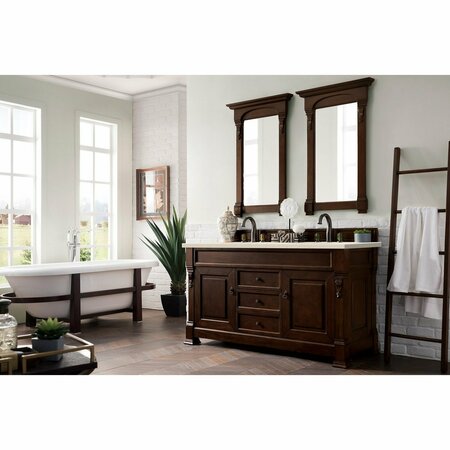 James Martin Vanities Brookfield 60in Double Vanity, Burnished Mahogany w/ 3 CM Eternal Marfil Quartz Top 147-114-5661-3EMR